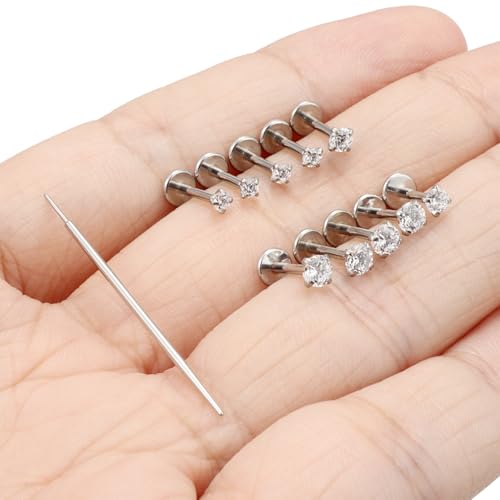 20G 18G 16G Nose Rings Studs 316L Surgical Steel Flat Back Threadless Push in Nose Studs Screw L-Shaped Nose Rings Tragus Cartilage Helix Earrings Piercing Jewelry for Women Men - color: 16G Flat Back Nose Studs - 6mm Bars