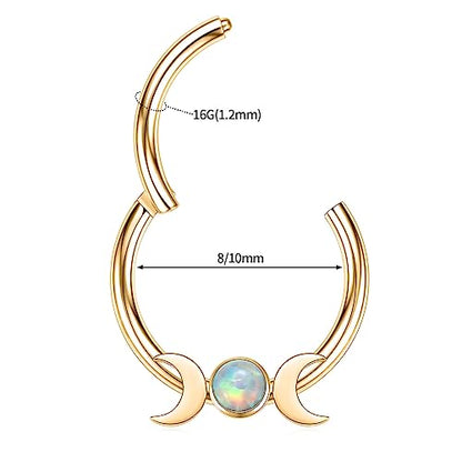 FUNLMO 18G 16G Septum Jewelry Triple Stacked Septum Nose Ring Surgical Steel Daith Conch Helix Cartilage Lobe Piercing Jewelry - color: Style12: Gold-moon&opal