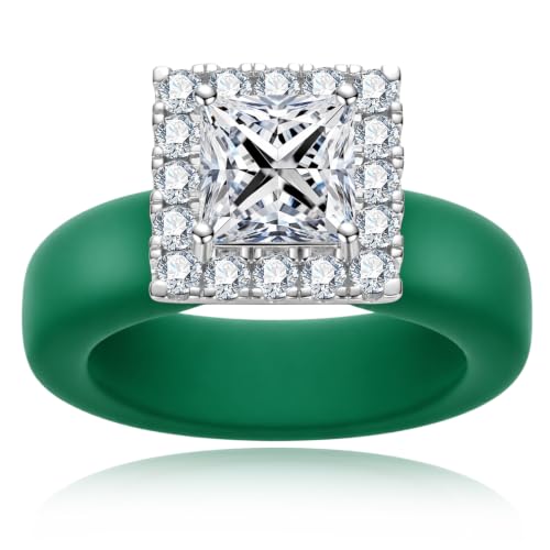 Moissanite Silicone Ring for Women, Promise Ring 925 Sterling Silver, Soft - color: Green