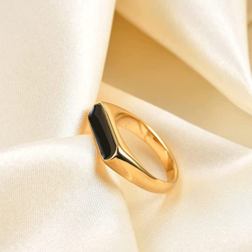 VQYSKO 14K Gold Plated Signet Ring | Statement Band Jewelry for Women - color: Gold+Black