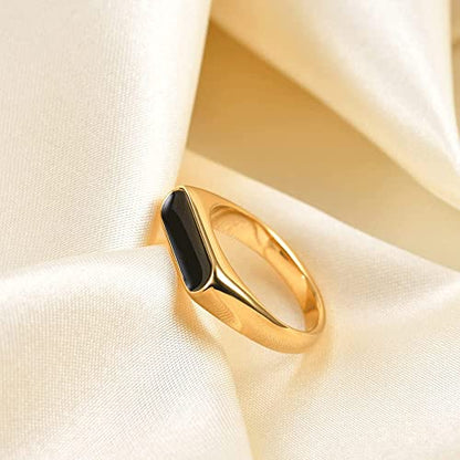 VQYSKO 14K Gold Plated Signet Ring | Statement Band Jewelry for Women - color: Gold+Black
