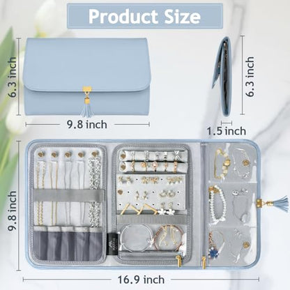 MATEIN Travel Jewelry Case, Compact Ring Organizer Carrying Bag, Blue | Separate Compartments, Jewelry Storage Holder, Practical, for Rings Earrings Necklaces Bracelets, Women - color: Blue