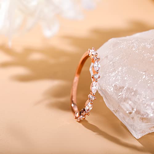 SHINYSO 14K Gold Plated Wedding Band for Women Thin Stacking Ring Half Cubic Zirconia Eternity Engagement Ring Size 4-10 - color: Rose Gold