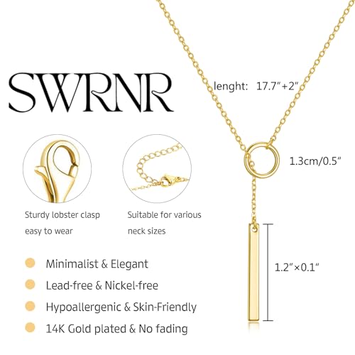 Lariat Necklace for Women, Dainty 14K Gold/Silver Plated Long Necklaces for Women Trendy Simple Layered Y-Shaped Pendant Necklace Adjustable Fashion Jewelry Gift - color: Gold, style: Bar Pendant