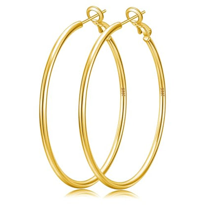 Senteria 2mm Thin 925 Sterling Silver Hoop Earrings for Women Hypoallergenic - color: gold 30mm
