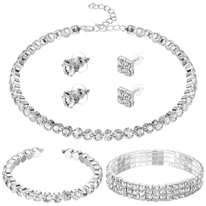 Glenmal Pearl Rhinestone Jewelry Set for Women Pearl Necklace Bracelet Earrings for Wedding Halloween Bridal Shower Tea Party - style: Fresh Style