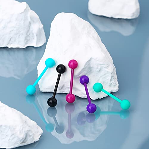 OUFER 14G 5PCS Soft Acrylic Tongue Rings Barbell Colorful Tongue Barbell Piercing for Women