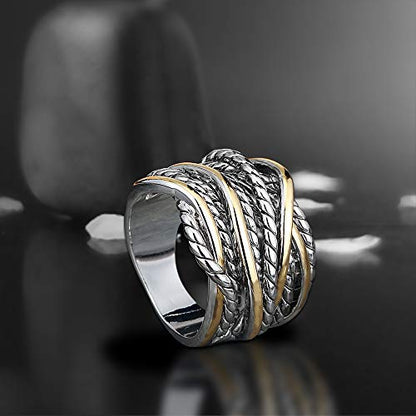 Mytys Wide Band Rings Twisted Rope Ring Two-Tone Mixed Metal Braided Statement Rings Fashion Jewelry for Women - color: Gold and silver