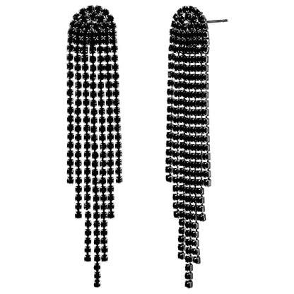 Mlouye 3.3"L Rhinestone Earrings Dangling Long Fringe Crystals Chandelier Dangle Drop Earrings for Women - color: 1-Pierced-Black