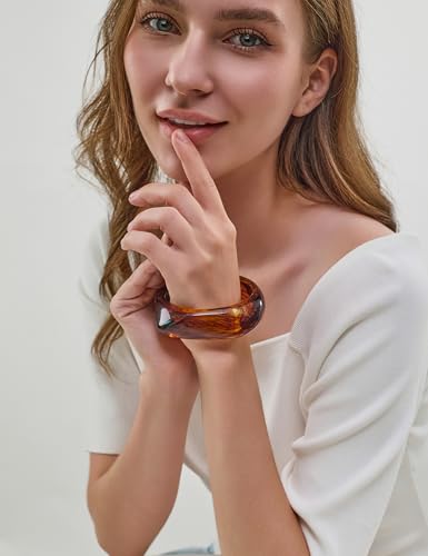 Chunky Acrylic Bangles Bracelets For Women Geometric Acrylic Resin Acetate Mottled Wide Bangle Bracelet Statement Colorful Bangles for Party - color: 02-irregular bangle