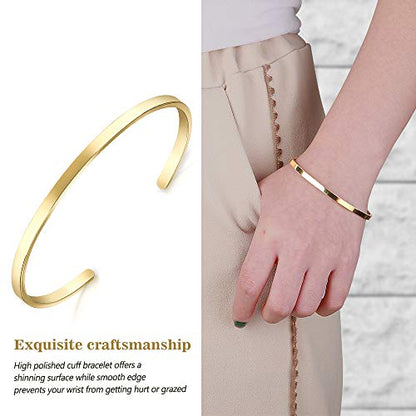 Lolalet Thin Open Cuff Bracelet, Christmas Gift for Girlfriend Wife Mom, 18K Gold Plated Couples Oval Love Bracelets, Plain Polished Finish Open Cuff Bangle Jewelry Gift for Men Women - style: 1 Pack