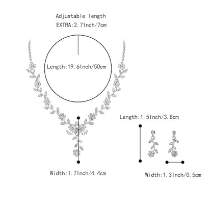 Women's Wedding Jewelry Set for Bride,Prom Bridal Accessories | Bling Crystal,Flower Leaf Cluster,Dangle Earrings Pendant Necklace Set,for Bridesmaid,Party Jewellery - color: 01-Clear Silver-Tone