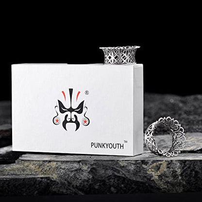 PUNKYOUTH 2PCS Ear Gauges Plugs Hollow Floral Single Flared Tunnels Fashion Expander Stretcher Piercings Brass Gauge Earrings 2g-1" - color: #1 Silver, size: 5/8"-16mm
