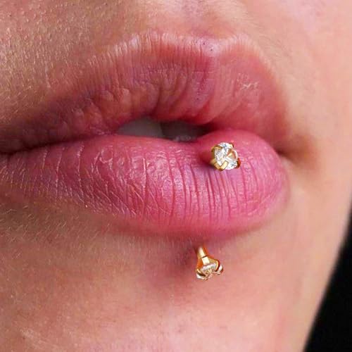 2 Pcs 14k Gold Filled Eyebrow Rings, 16G Threaded Rook Piercing Jewelry, Surgical Steel Vertical Lip Labret Belly Tongue Ring Daith Earring Curved Barbells - color: 10mm-1pcs CZ