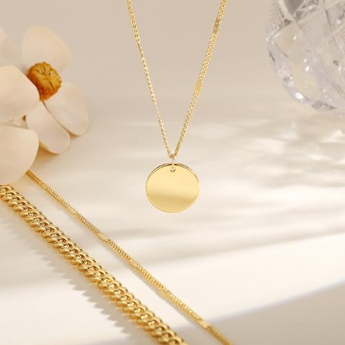 Gold Necklace for Women 14K Gold Plated Layered Necklaces Dainty Pendant Necklace Cute Stack Necklaces Set Fashion Jewelry Gift for Her - style: circle2-gd