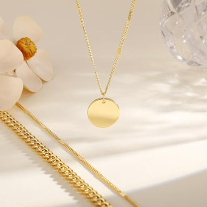 Gold Necklace for Women 14K Gold Plated Layered Necklaces Dainty Pendant Necklace Cute Stack Necklaces Set Fashion Jewelry Gift for Her - style: circle2-gd