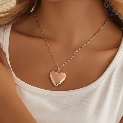 PHOCKSIN Personalized Locket Necklace for Women Photo Necklace with Customized Picture Birth Flower Birthstone Customizable Birthday Gifts - color: #06-Heart Rose Gold