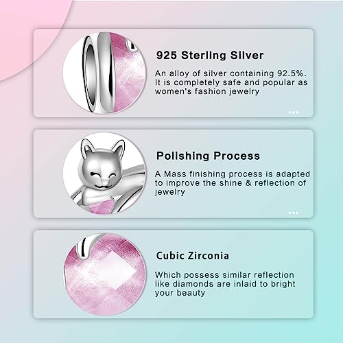 LUXILLA Love You Best Friend Grandma Wife Heart Charm 925 Sterling Silver Charms Fit for Bracelets Necklace Jewelry Gift for Women - color: Cat Charm