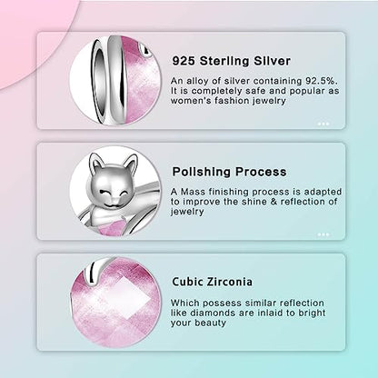 LUXILLA Love You Best Friend Grandma Wife Heart Charm 925 Sterling Silver Charms Fit for Bracelets Necklace Jewelry Gift for Women - color: Cat Charm