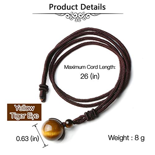 Jovivi Healing Crystals Necklace Natural Tiger Eye Amethyst Lucky Blessing Protection Chakra Beads Stone Pendant for Women Men Adjustable - color: Yellow Tiger Eye