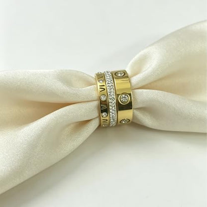 Love Friendship Gold Rings Set for Women 18K Gold Plated Titanium Steel Dainty Cubic Zirconia Rings Fashion Stacking Bands Valentines Day Mother's Day Christmas Day Best Gifts - color: Gold