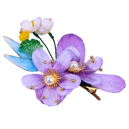 Bridal Flower Hair Clips, Crystal Hair Pins Pearl Rhinestone Hair Barrettes, Wedding Hair Pieces Pearl Headpieces Hair Accessories for Women Girls - color: Light Purple