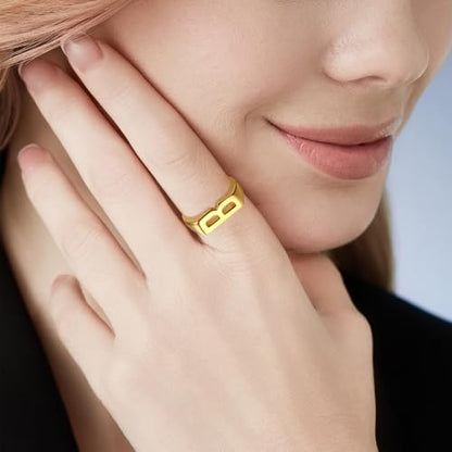 Cicy Bell Initial Rings for Women 18k Gold Plated Adjustable Rings | Open Signet Rings, Bold Letter, Personalized Engraved, For Party - color: Initial-B