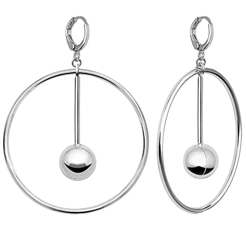 Dangle Hoop Earrings for Women, 14k Gold/Silver Plated High Polished Cute & Aesthetic Earrings for Women - color: Silver-01