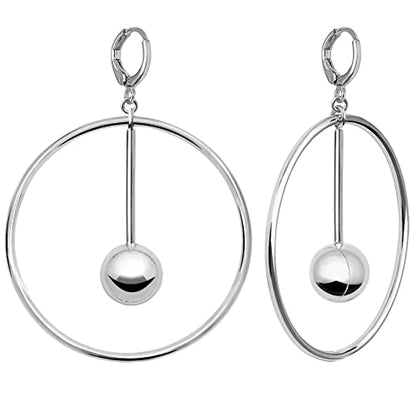 Dangle Hoop Earrings for Women, 14k Gold/Silver Plated High Polished Cute & Aesthetic Earrings for Women - color: Silver-01