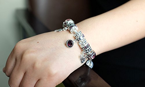 Falari Birthstone Bracelet Multi-Color Charm Beads Silvertone Birthday Gifts for Women - color: 02-February