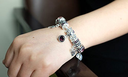 Falari Birthstone Bracelet Multi-Color Charm Beads Silvertone Birthday Gifts for Women - color: 02-February