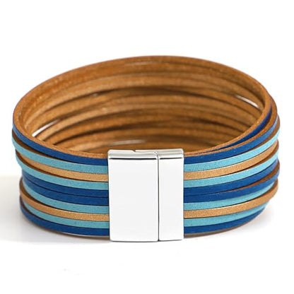 Fesciory Leather Wrap Bracelets for Women, Boho Western Layered Jewelry | Layered leather cuff bracelets, Easy on and off, Boho western style, Daily wear, Gift for women - color: Blue 4
