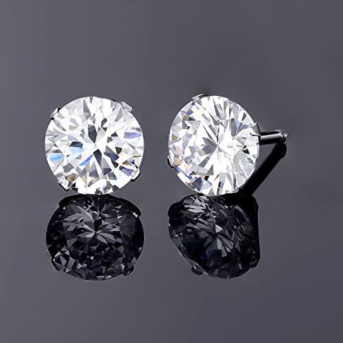VOLUKA Cubic Zirconia Stainless Steel Screw Flat Back Earring - Hypoallergenic Stud Earrings for Women & Men - 316L Titanium CZ Stud Earrings for Nickel-Free, Trendy & Elegant - color: 1 Pair- 6mm Flat Back -White