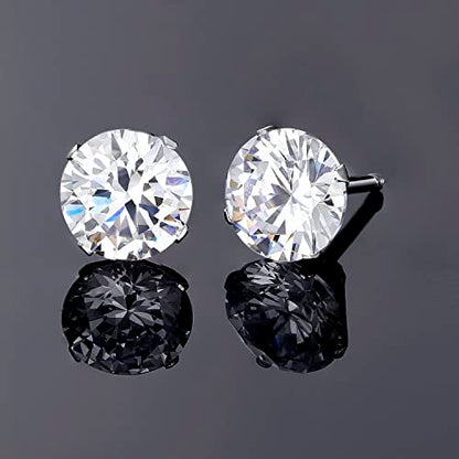 VOLUKA Cubic Zirconia Stainless Steel Screw Flat Back Earring - Hypoallergenic Stud Earrings for Women & Men - 316L Titanium CZ Stud Earrings for Nickel-Free, Trendy & Elegant - color: 1 Pair- 6mm Flat Back -White