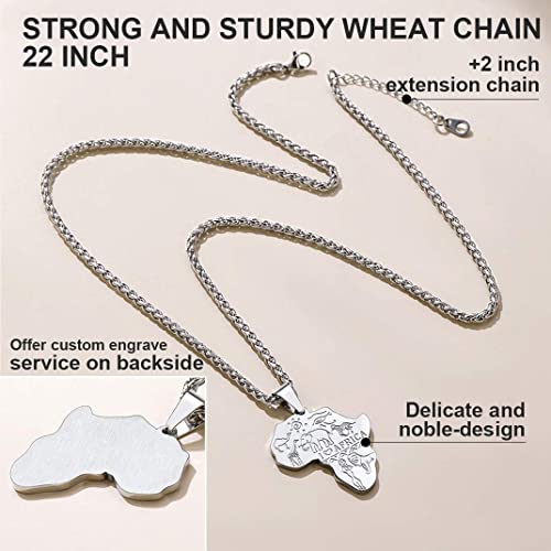 GOLDCHIC JEWELRY Africa Map Necklace for Men, Stainless Steel African Tribal/Egyptian Eye of Horus/I LOVE AFRICA/Elephant Map Hiphop Jewelry Unisex with 22'+2'Adjustable Chain - color: Animals - Stainless Steel, style: No Customization