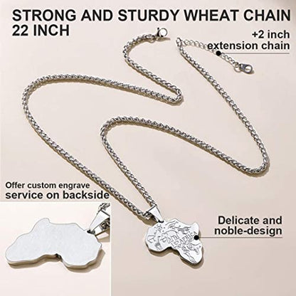 GOLDCHIC JEWELRY Africa Map Necklace for Men, Stainless Steel African Tribal/Egyptian Eye of Horus/I LOVE AFRICA/Elephant Map Hiphop Jewelry Unisex with 22'+2'Adjustable Chain - color: Animals - Stainless Steel, style: No Customization