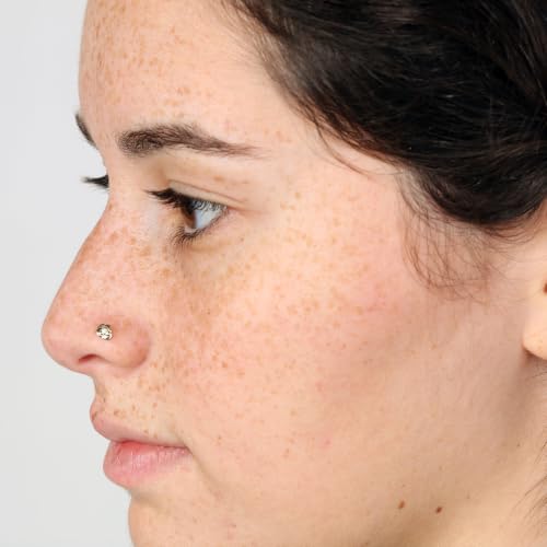 Lavari Jewelers 20 Gauge Curved Screw Nose Stud for Women - 14k Yellow Gold Cubic Zirconia Nose Ring for Her - CZ Unisex Hypoallergenic Nostril Piercing Jewelry - 20G Body Piercing for Men - style: Rose
