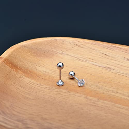 Screw Back Sterling Silver Cubic Zirconia Earrings Studs 3 MM - color: Colorless