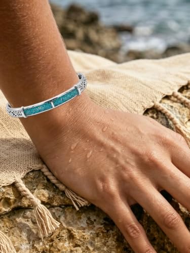 Native American Genuine Turquoise Cuff Bracelet for Women, 925 Sterling Silver Turquoise Boho Bangle, Adjustable Open Cuff Fits 6-7.5 Inches - style: Crushed Turquoise
