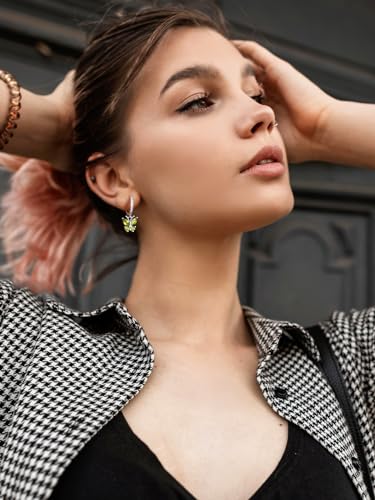Bestyle Gold Butterfly Earrings for Women, Dainty Cute Birthstone Studs Hypoallergenic Jewelry, Great Birthday Gift - style: 08.August (Peridot)-DANGLE