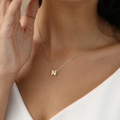 14K Gold Plated Bubble Letter Necklace, Tarnish Free and Waterproof Dainty Initial Necklace for Women, Trendy Personalized Gold Jewelry Gift for Her - color: Gold, style: N