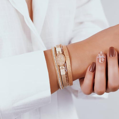 Boho Leather Wrap Bracelets Beaded Stackable Cuff Bracelet Country Concert Outfits Cowboy Cowgirl Western Jewelry Gifts for Women - color: Stone-Gold