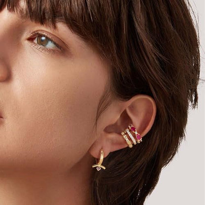Ear Cuffs Non Piercing for Women 14K Gold Plated Ear Cuff Earrings Colorful Cubic Zirconia Paved Trendy Cartilage Earring Jewelry | Single - color: Rose