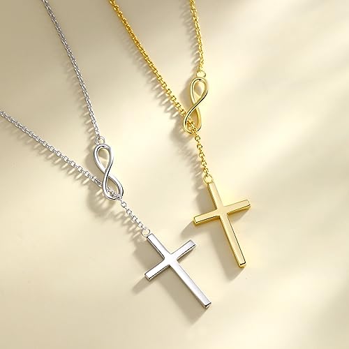 FANCIME White Gold Plated 925 Sterling Silver High Polished Infinity Cross Pendant Lariat Necklace Y Necklace Gift for Women, 18" - color: Y cross