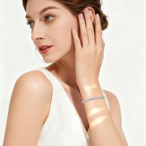 4/5mm Tennis Bracelets for Women, Adjustable 18K White Gold Plated Fold Over Clasp 4/5mm Round Cubic Zirconia Stackable Classic Tennis Bracelets for Women, Size 6.5-7.5 inch + 1 inch - size: 7.0 + 1 inch
