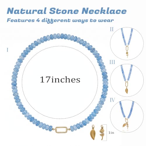 BELLA-Bee Natural Stone Beaded Choker, Multi Color Boho Jewelry Gift | Small bead natural stone choker with stainless steel ring clasp — multicolor stone, handmade healing jewelry for vacation - color: Blue-Rectangle Spring Clasp