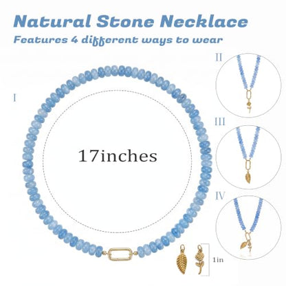 BELLA-Bee Natural Stone Beaded Choker, Multi Color Boho Jewelry Gift | Small bead natural stone choker with stainless steel ring clasp — multicolor stone, handmade healing jewelry for vacation - color: Blue-Rectangle Spring Clasp