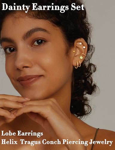 LOLIAS 21 Paris Stainless Surgical Steel Flat Back Earrings Hypoallergenic | 20G Cartilage Earring Stacks,Screw Back Nap Flatback Stud Earrings for Sensitive Ears Women,Earring Set,Pack Piercing Jewelry - color: 14K Gold-plated