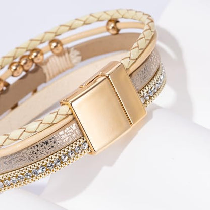 Boho Leather Wrap Bracelets Beaded Stackable Cuff Bracelet Country Concert Outfits Cowboy Cowgirl Western Jewelry Gifts for Women - color: Infinity-Gold