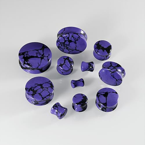 Purple Turquoise Stone Ear Gauges Plugs for Women Men Double Flared Tunnels Expanders Earrings 6-30mm Stretcher Ear Punk Fashion Piercing Body Jewelry - size: 8mm